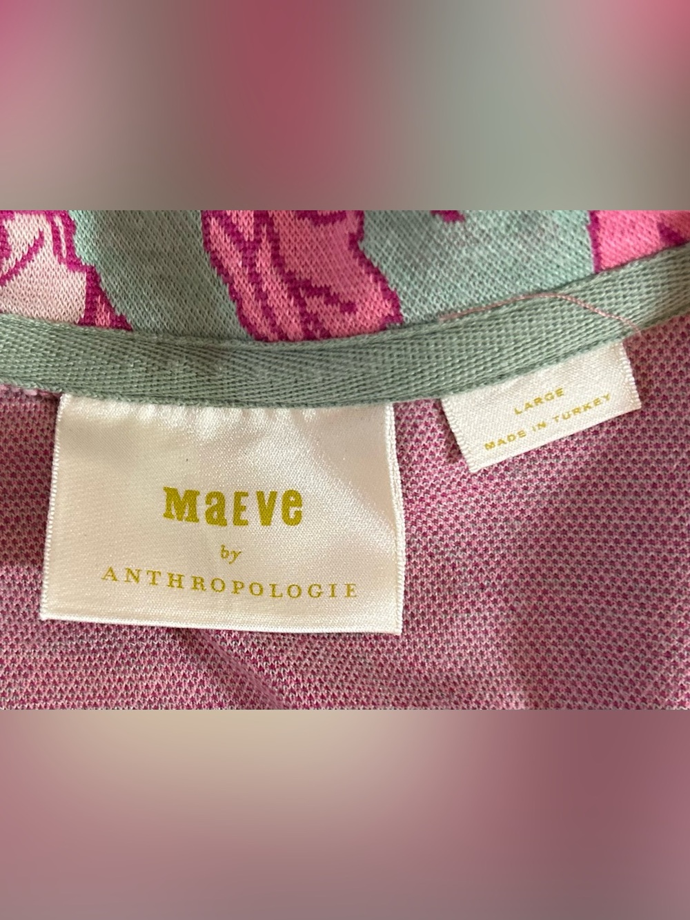 Maeve Anthropologie Floral Jacquard Sz M Quarter Zip Polo Top Pink Green Preppy - Picture 7 of 13